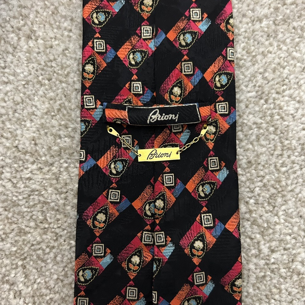 Brioni Roma Men's Silk Tie Hand Made In Italy Geometric Pattern - Picture 3 of 6